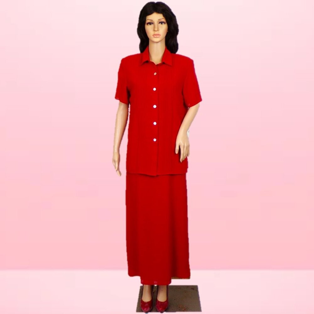 STUDIO I size 8 red 2-piece set dress/jacket orig. tags 100% polyestr mach. wash